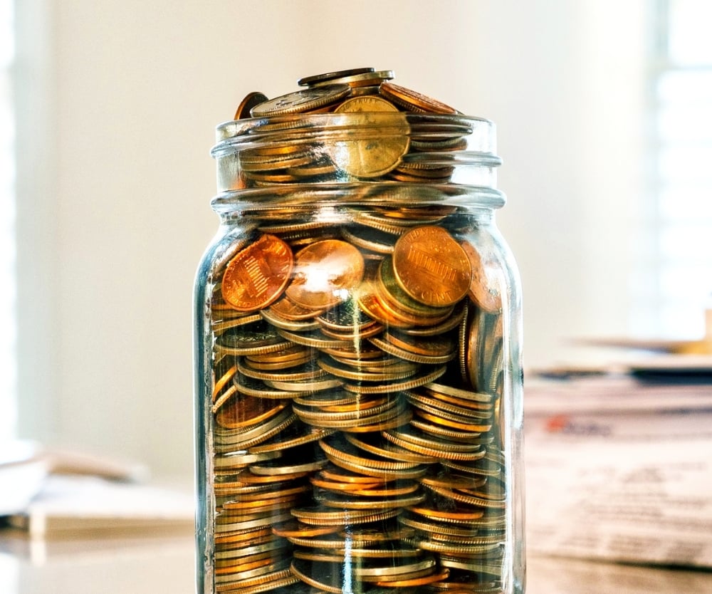 A savings jar of change.