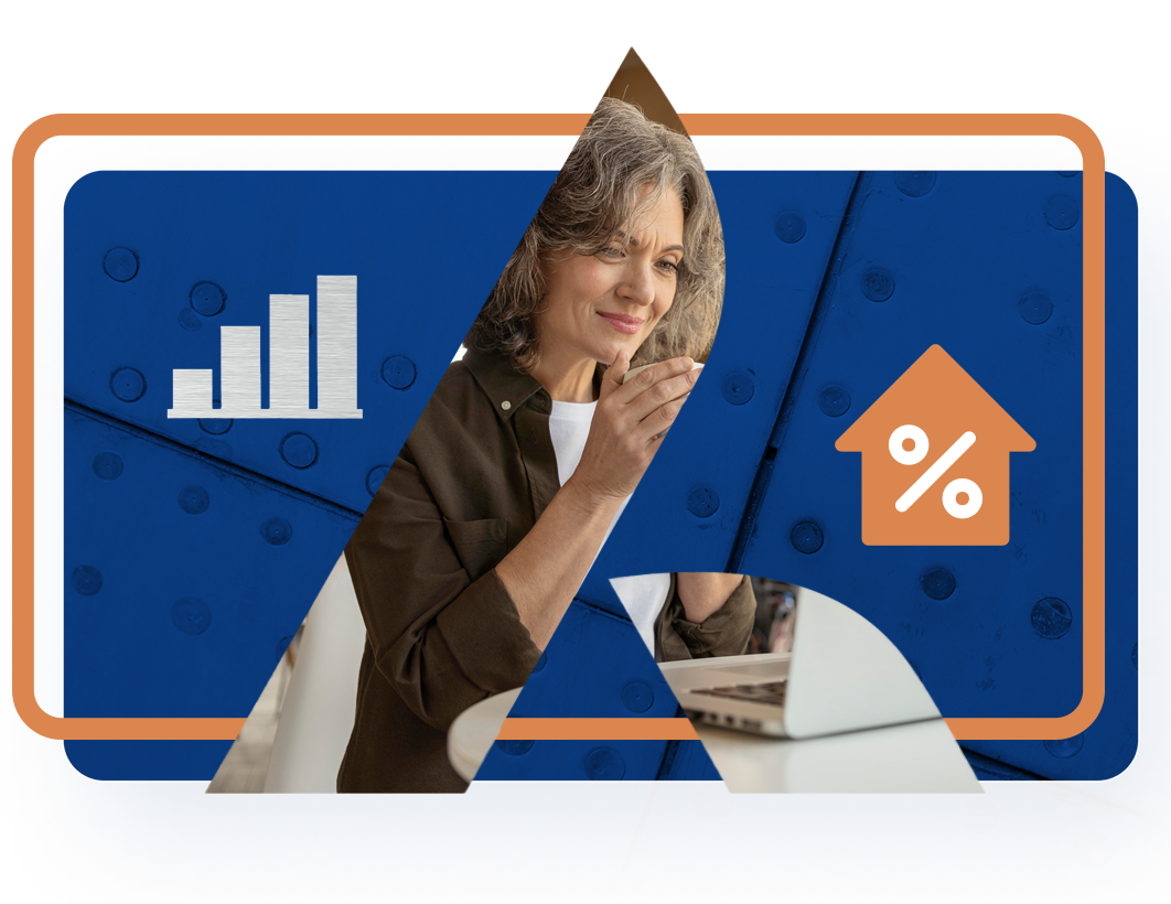 Business owner with a cup of coffee reviewing Business Savings Account rates on her laptop