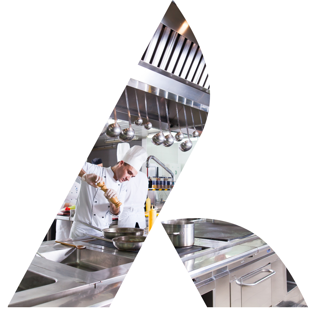 Kitchen chef working in an industrial commercial kitchen.