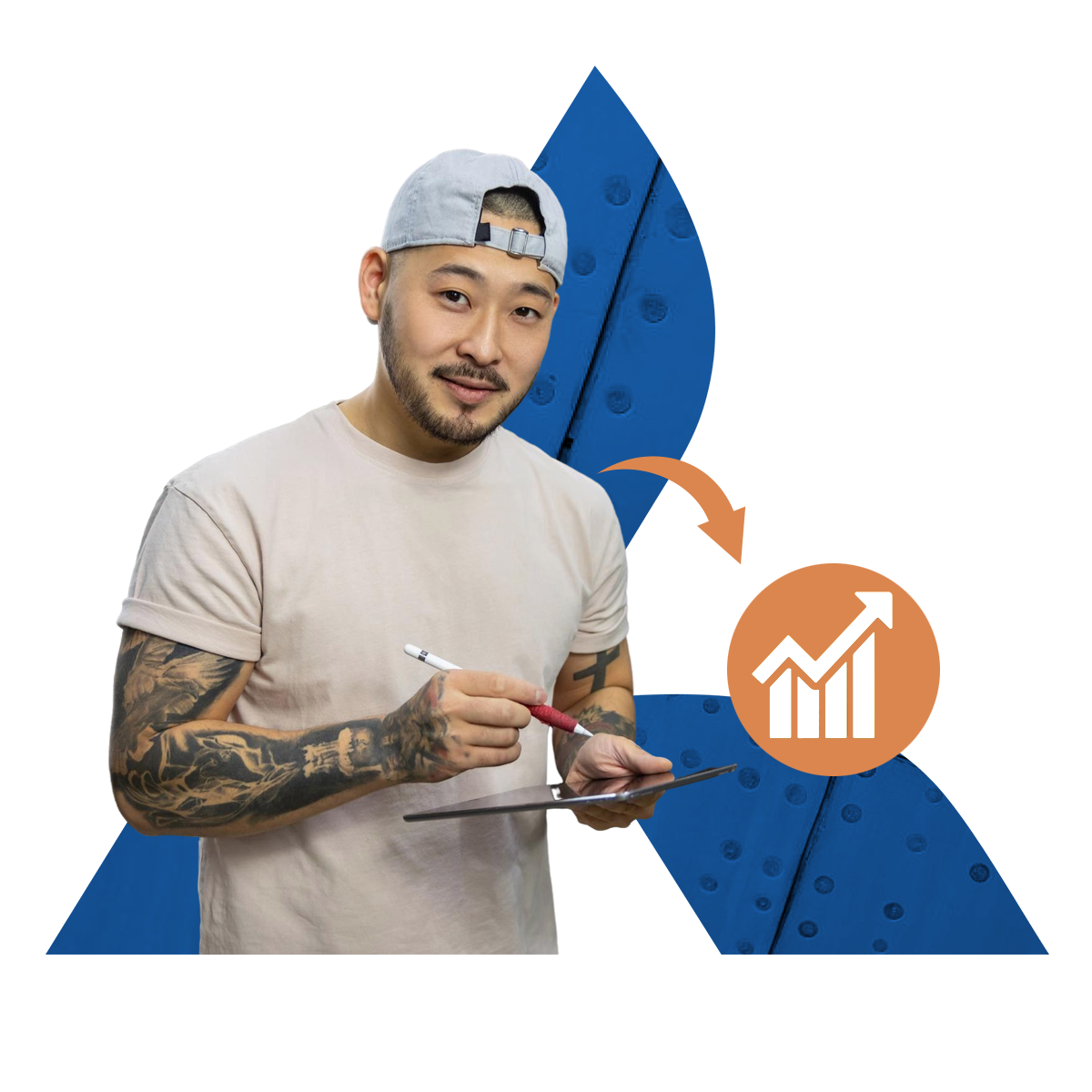 Business owner with a backward hat using a tablet to open a Business Checking Account online Business owner with a backward hat using a tablet to open a Business Checking Account online